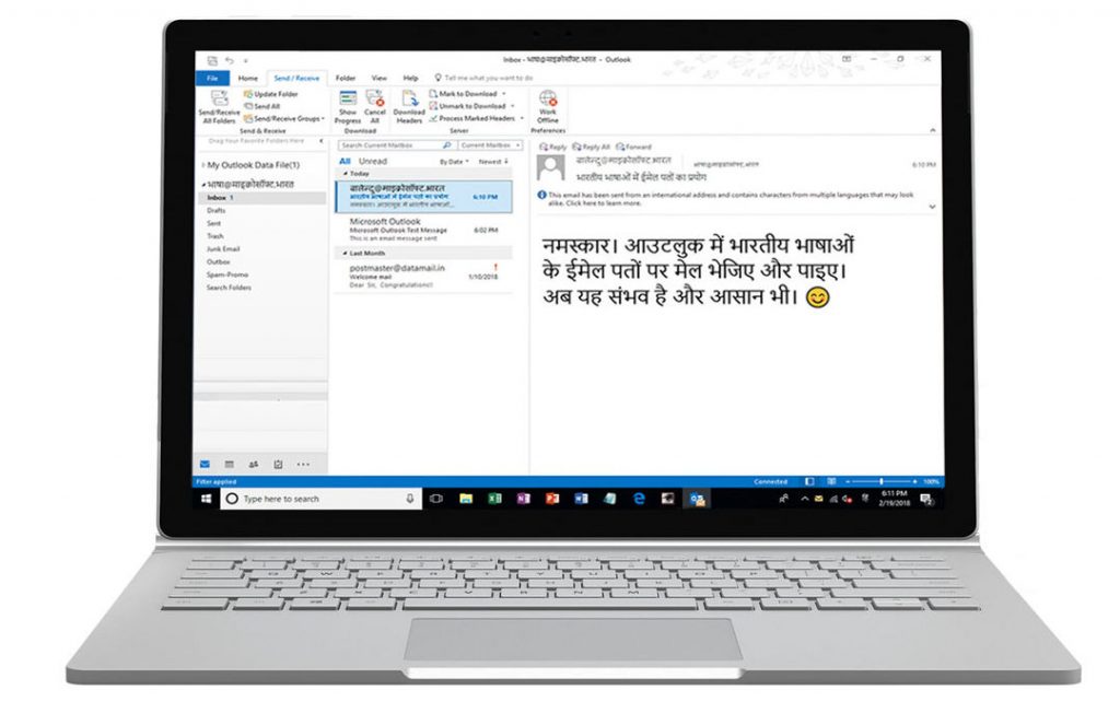 Microsoft e-mail address in Indian languages