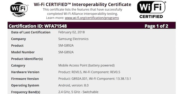 Samsung Galaxy S8 Active Oreo Certification
