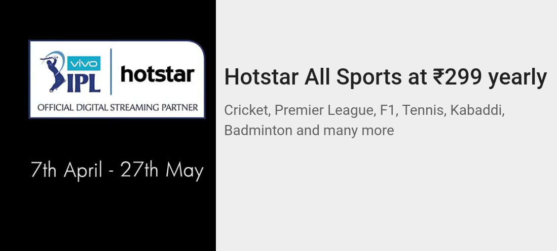 Hotstar All Sports subscription for live sports at Rs. 299 per