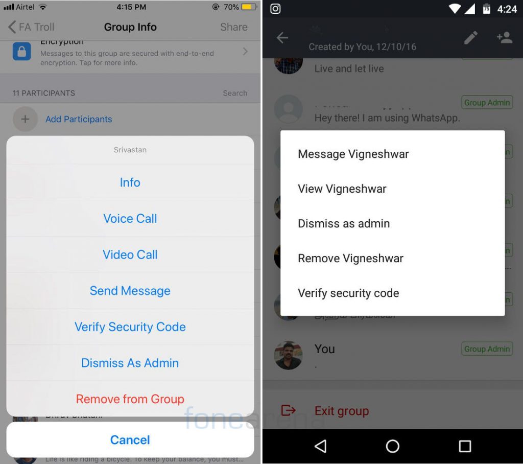 WhatsApp iOS, Android Dismiss As Admin