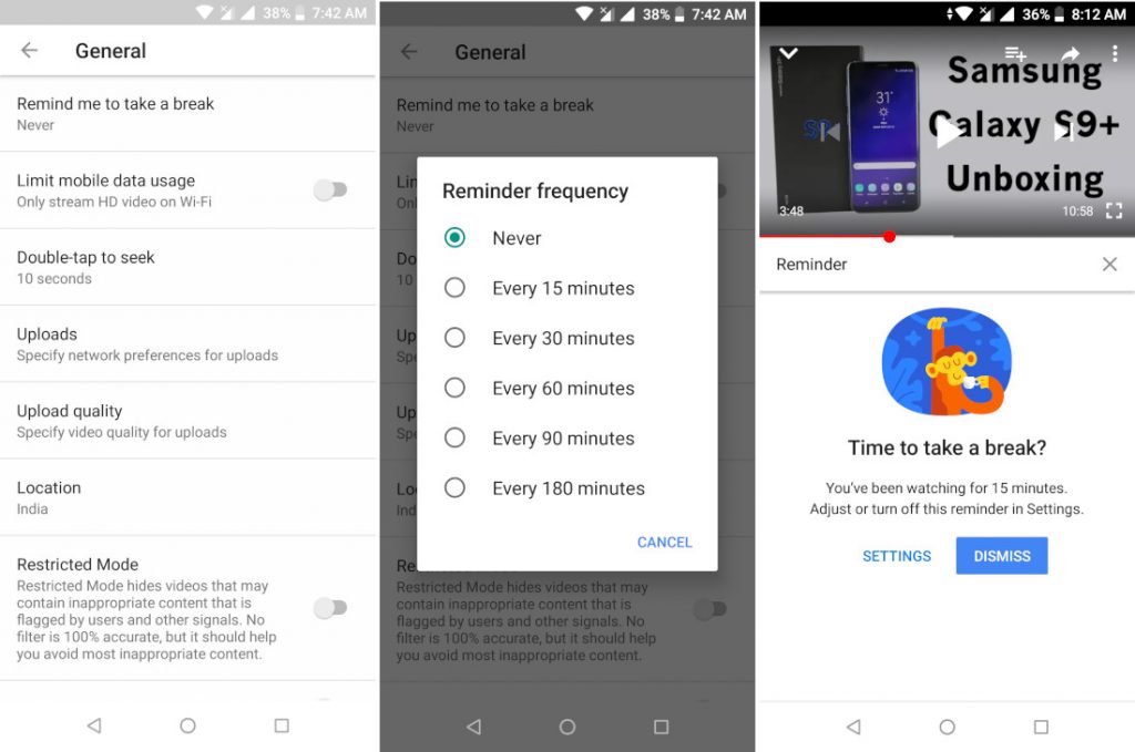 YouTube Take a break reminder