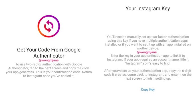 Instagram Two factor authentication