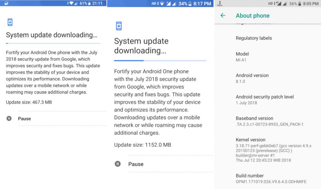 Xiaomi Mi A1 July 2018 Android security patch 1024x604