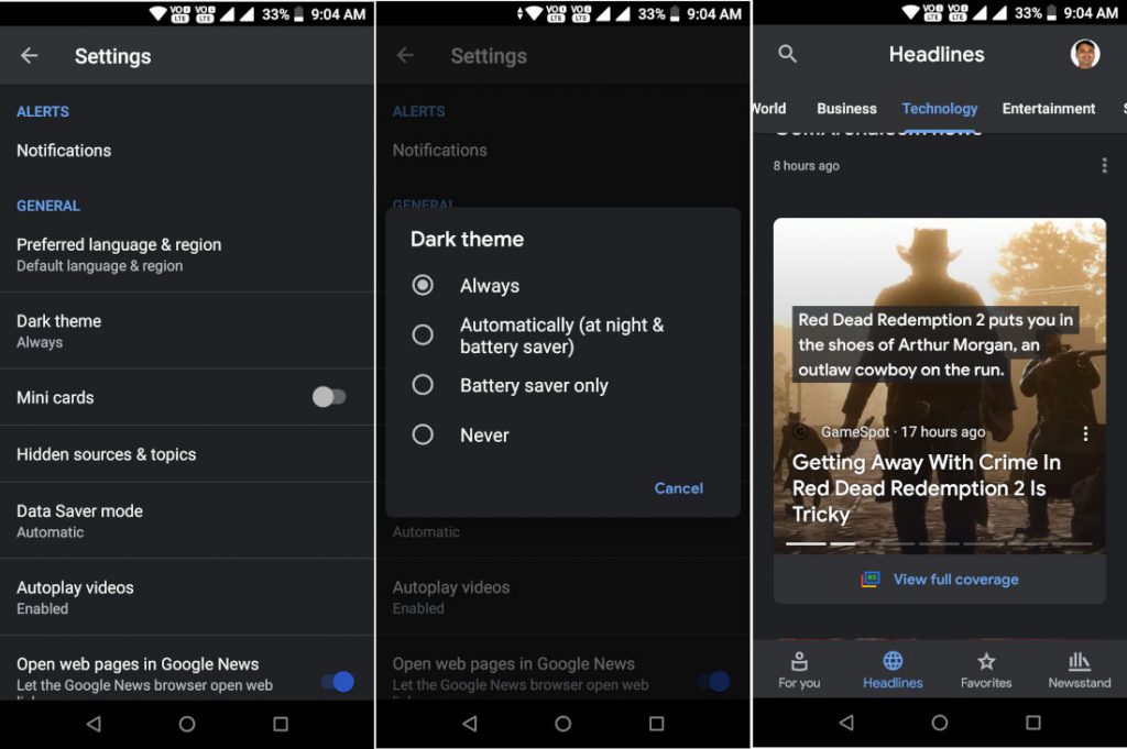 Google News 5.5 Dark Theme