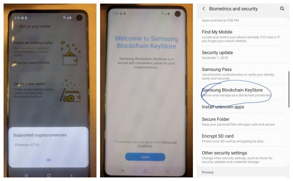 Samsung Galaxy S10 Crypto Wallet