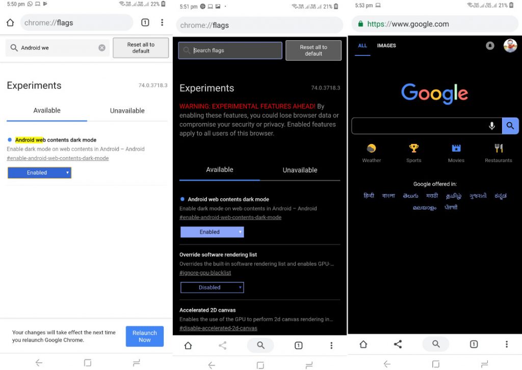 Google Chrome Dark Mode For Android And Web Said To Darken Web Pages Update Live In Canary