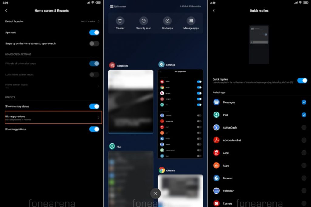 MIUI Blur App Previews and Quick Replies