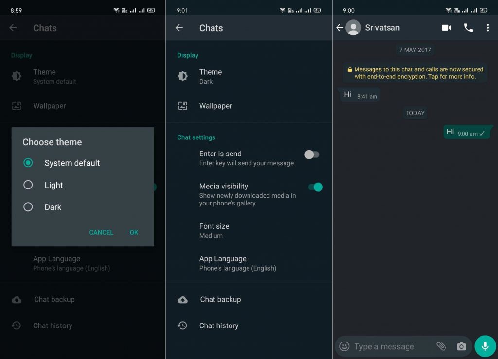 Image result for whatsapp dark mode