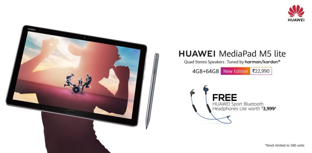 HUAWEI MediaPad M5 lite 4GB + 64GB version launched in India for Rs. 22990 [Update: Pre-bookings get free HUAWEI Sport Bluetooth Headphones Lite]