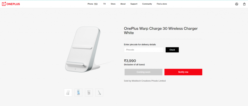 يتم شحن شاحن OnePlus Warp Charge 30 اللاسلكي في الهند بسعر روبية. 3990 1