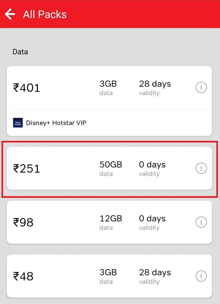 Airtel Rs. 251 prepaid data add-on pack benefit