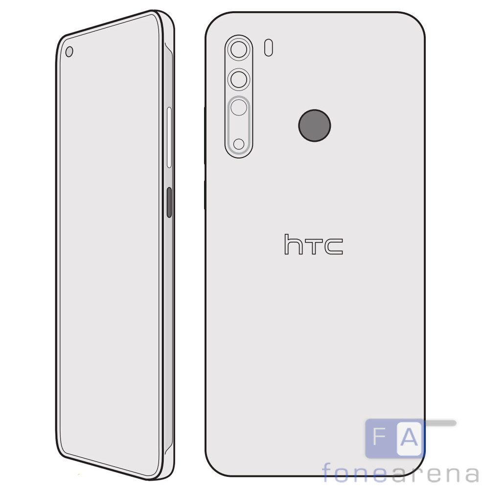 HTC Desire 20 Pro with punch-hole display, quad rear cameras schematic surfaces