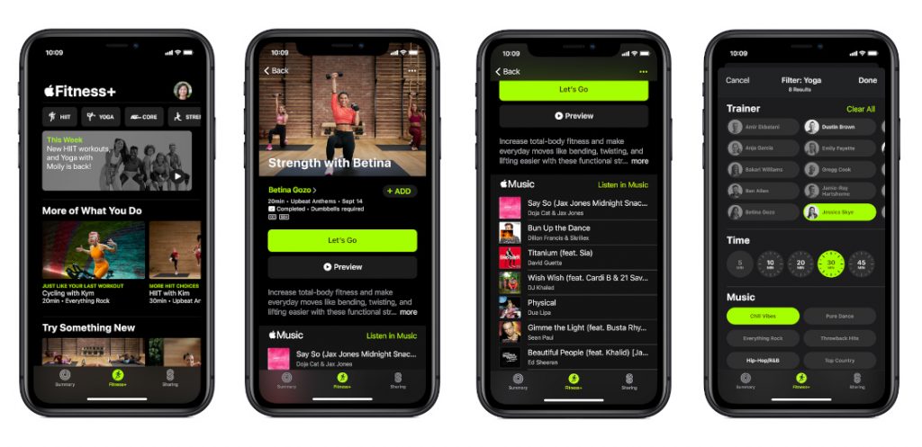Apple Fitness+ app with Apple Watch integration and personalized studio