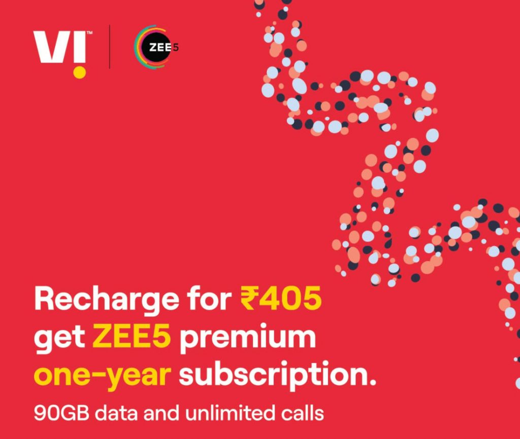 Vi launches Rs. 405 prepaid plan with 90GB data, unlimited calling, 1-year ZEE5 premium subscription