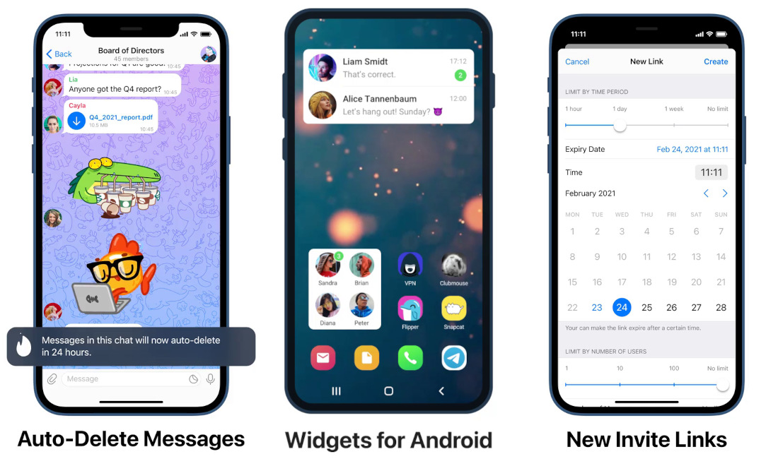 Telegram update v7.5.0 adds auto-delete messages, home screen widgets