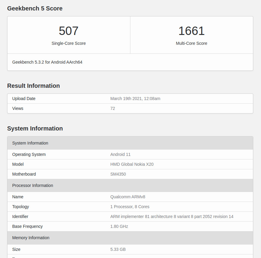 nokia x20 5g antutu