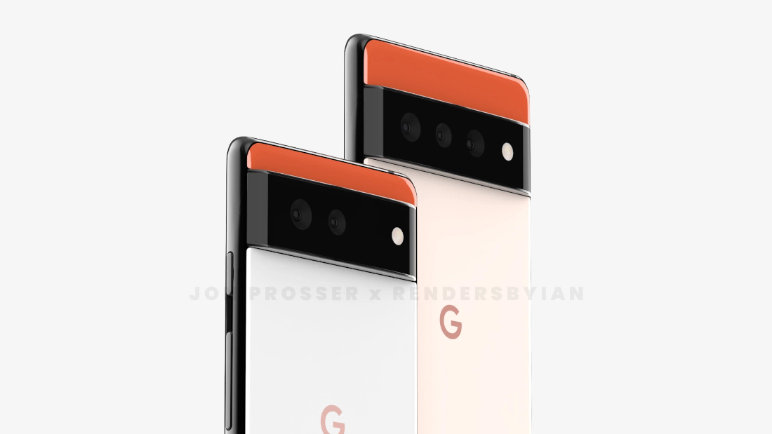Google Pixel 6 and Pixel 6 Pro with punch-hole display and unique rear-camera bump surface in renders