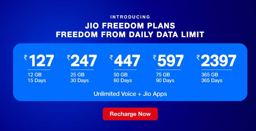 Reliance Jio Freedom Plans Details