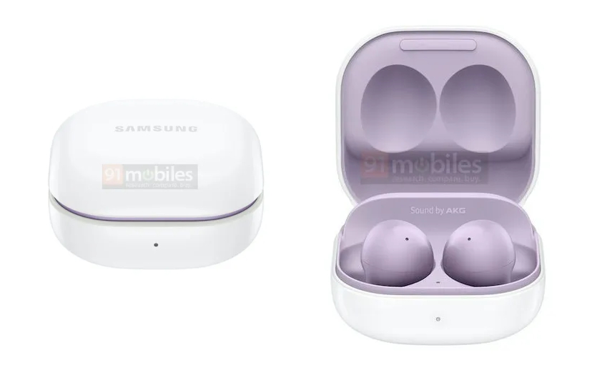 Samsung Galaxy Buds 2 with clean minimalistic design surface in