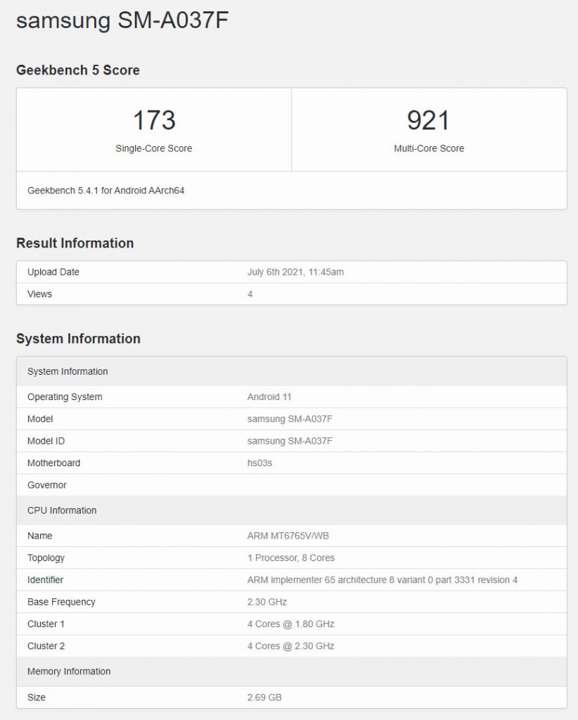 samsung a03s antutu score