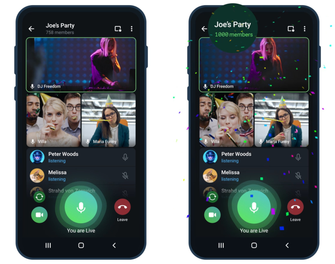 Telegram update  brings support for group videos calls up to a 1000  participants, screen sharing with sound and more
