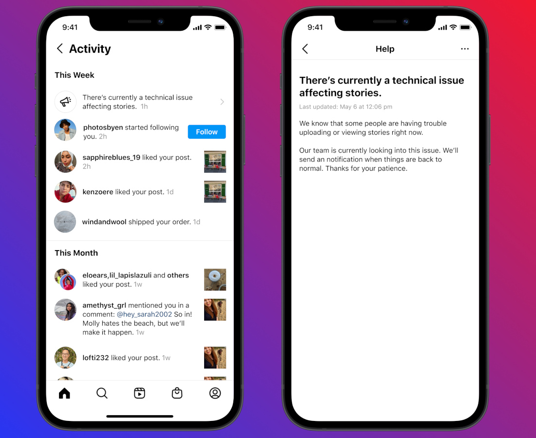 Instagram introduces outages notifications and new Account Status tool