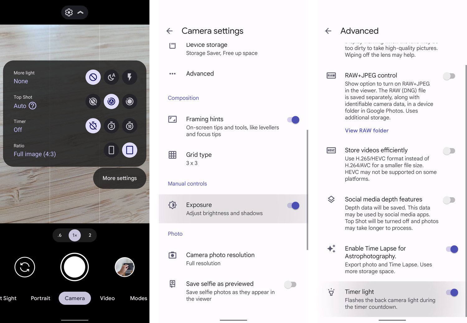 Google Camera update brings Timer light, optional exposure controls and