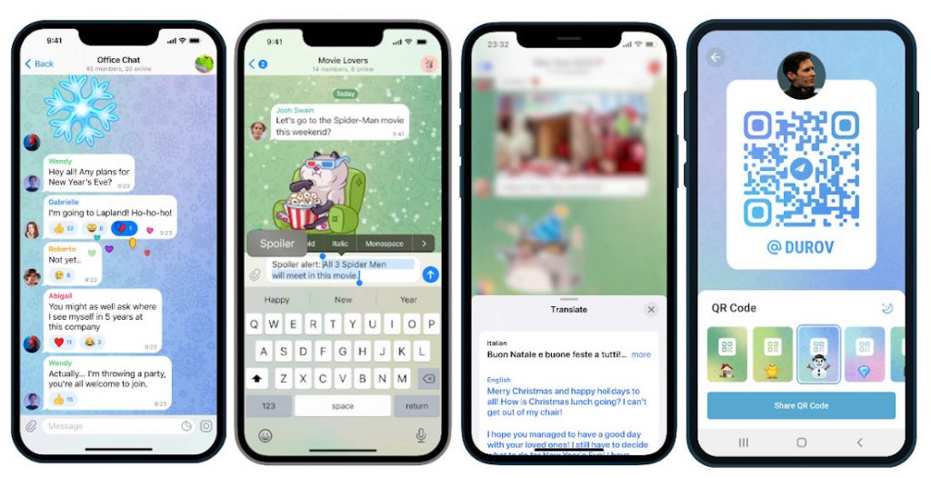 Telegram update adds emoji reactions, Spoiler formatting, Message Translation and Themed QR Codes