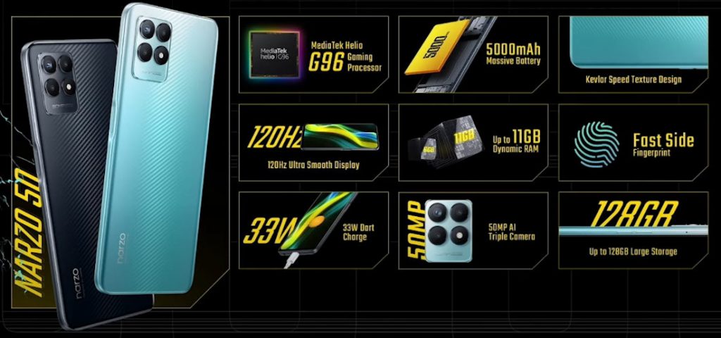 realme Narzo 50 Mobile Phone, Dual Sim Smartphone with Helio G96 Gaming  Processor, 120Hz Ultra Smooth Display, 5000mAh Massive Battery, 50MP AI  Triple