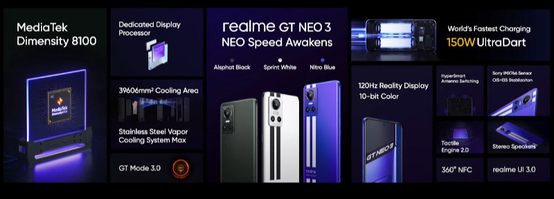 Realme GT Neo 3 With Dimensity 8100 SoC, 150W UltraDart Fast Charging  Launched in India: Price, Specifications