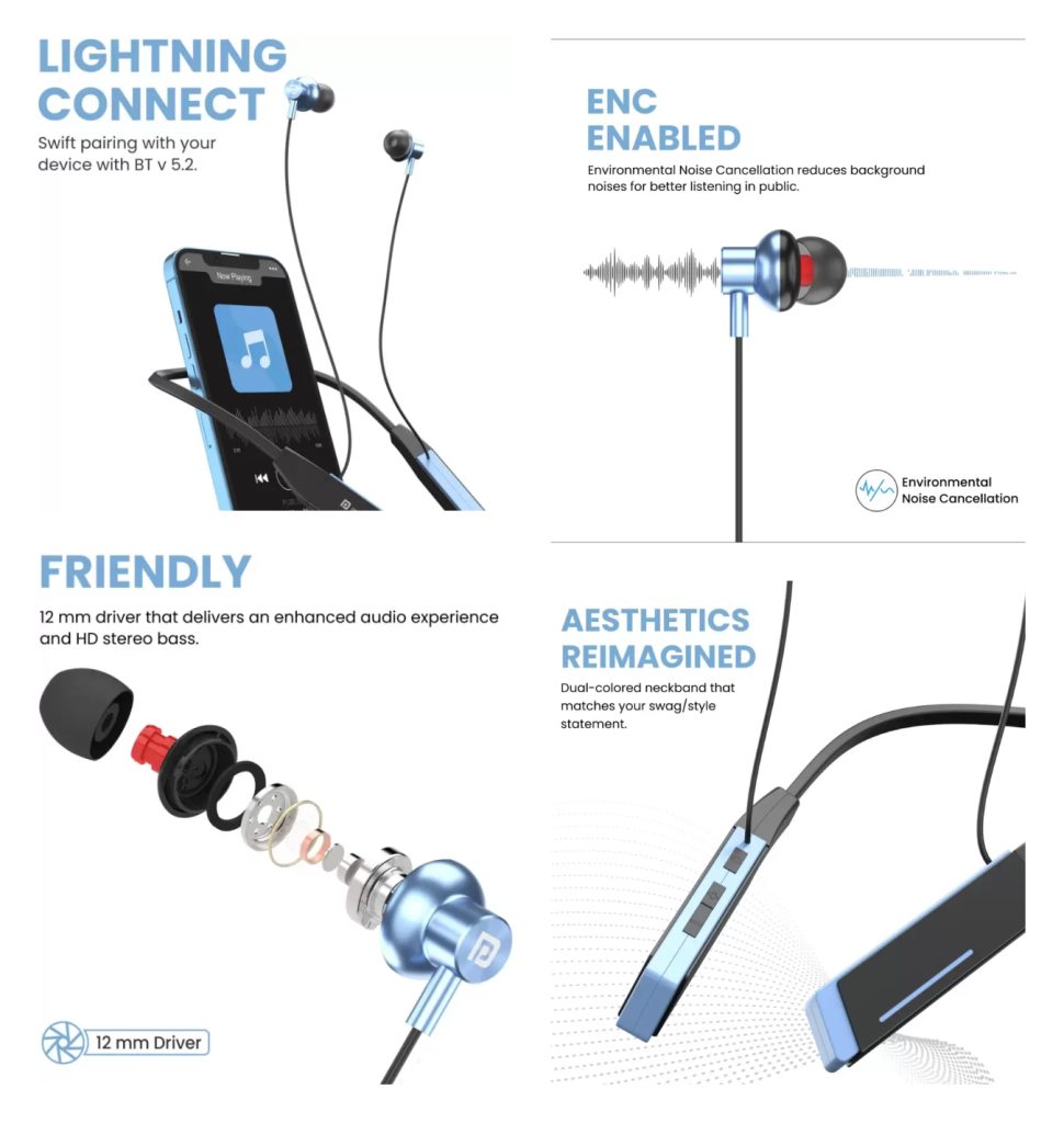 Portronics Harmonics Z2 with 12mm drivers up to 30h playback