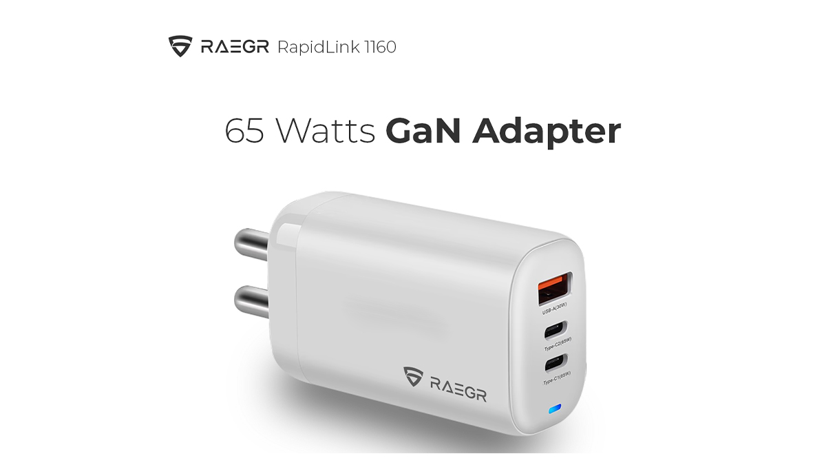 RAEGR RapidLink 1160 65W 3-port GaN Charger with PD support, bundled cable launched