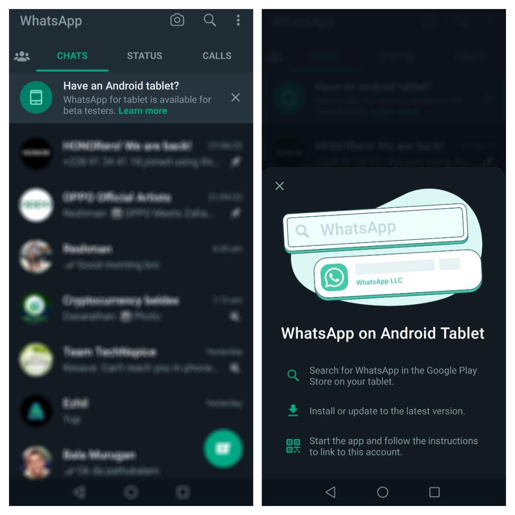 WhatsApp untuk tablet