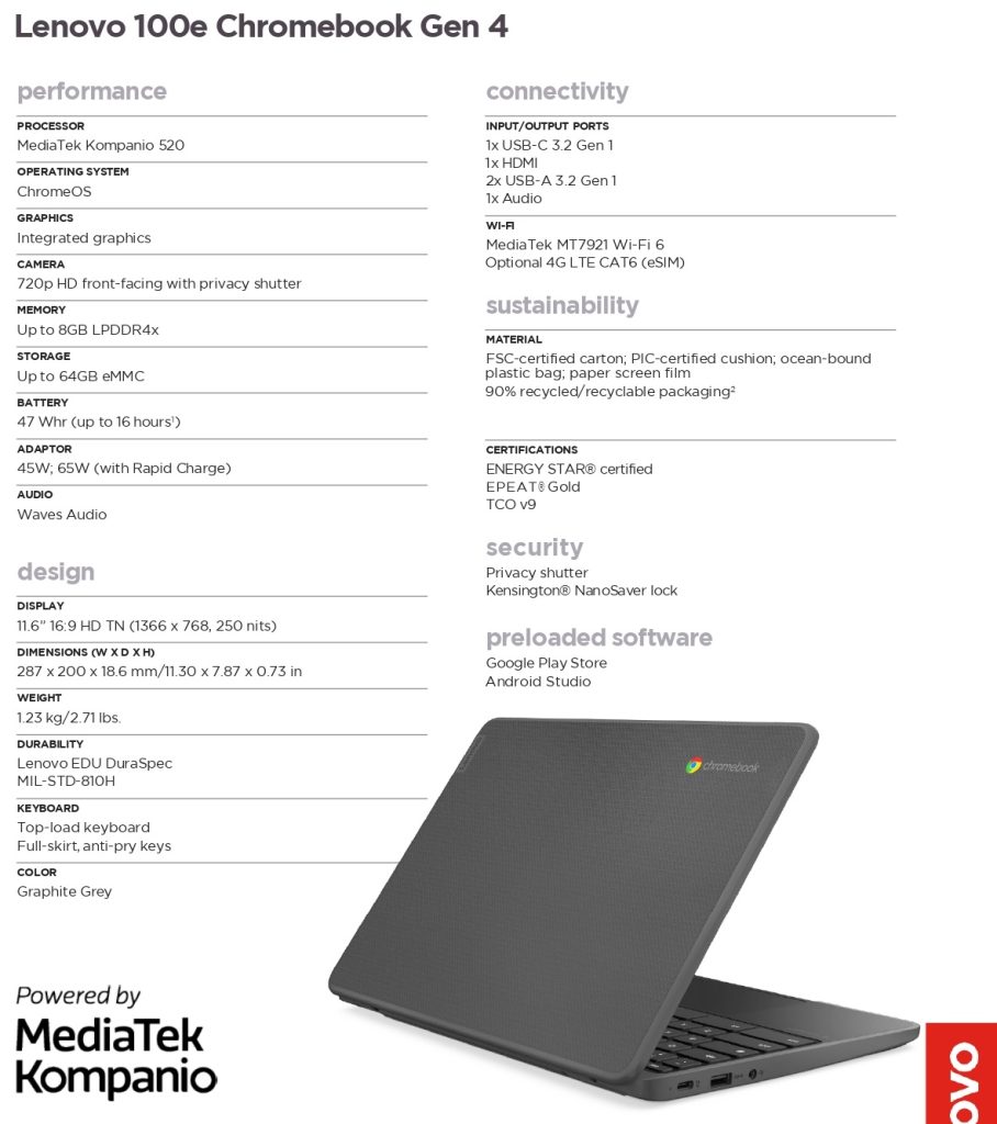 Lenovo 100e Chromebook Gen 4