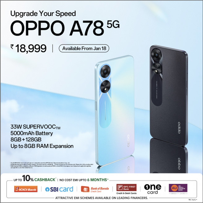 OPPO A78 5G (Glowing Blue, 128 GB)(8GB RAM)