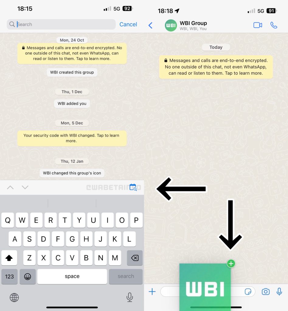 Fitur telususri pesan di WhatsApp iOS beta.