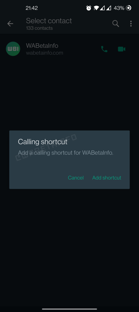 WhatsApp Calling Shortcut