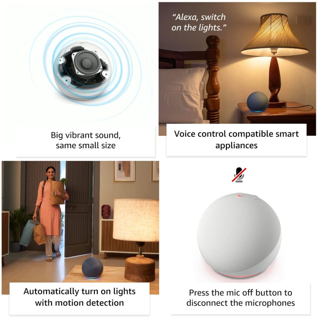 Echo Dot (5th Gen) | Smart speaker with Bigger sound, Motion  Detection, Temperature Sensor, Alexa and Bluetooth| White