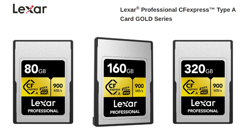 Lexar CFexpress Type A card with up to 320GB capacity, up to 900MB