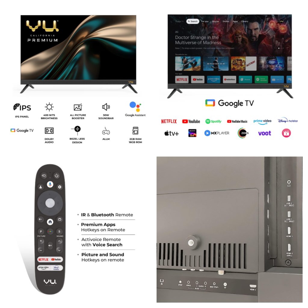 Vu Premium TV 2023 Edition with 43″ and 55″ 4K screen, Google TV, 50W