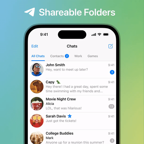 Telegram launches sharable chat folders and more