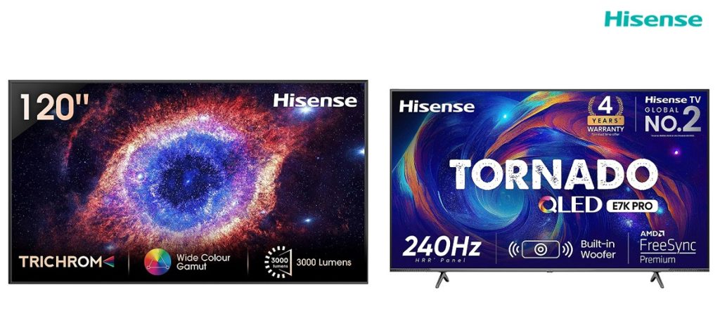 Hisense 120-inch 4K Laser TV Tornado 50 and 55 4K QLED and 43 4K LED TVs launched in India