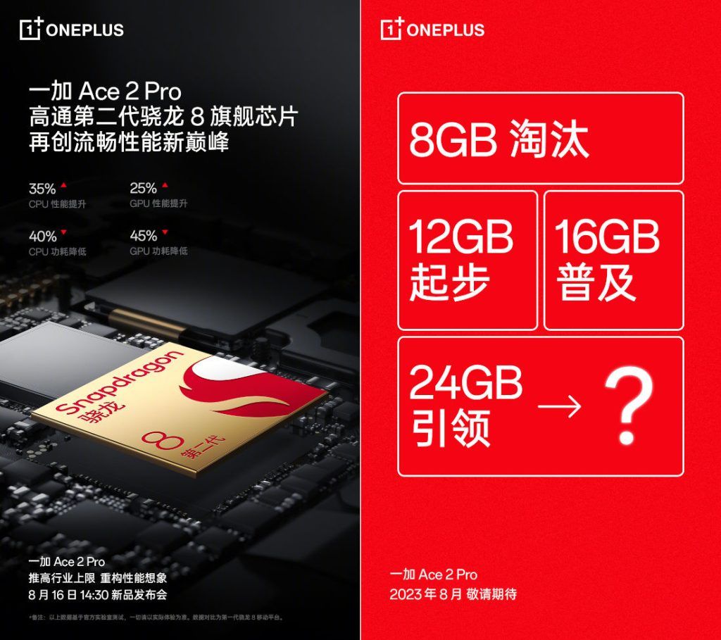 OnePlus Ace 2 Pro with Snapdragon 8 Gen 2, up to 24GB RAM to be announced  on August 16