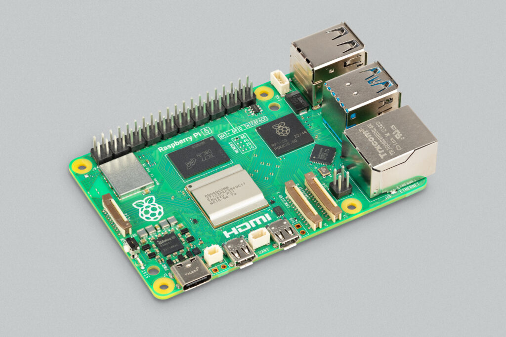 A photograph of the Raspberry Pi 5 single board PC.