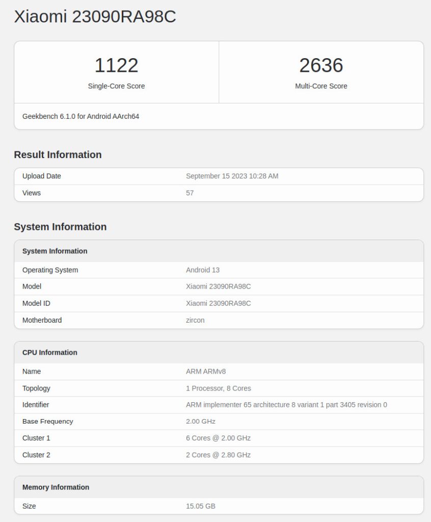 AnTuTu Benchmark of Xiaomi Redmi Note 13 Pro+ 