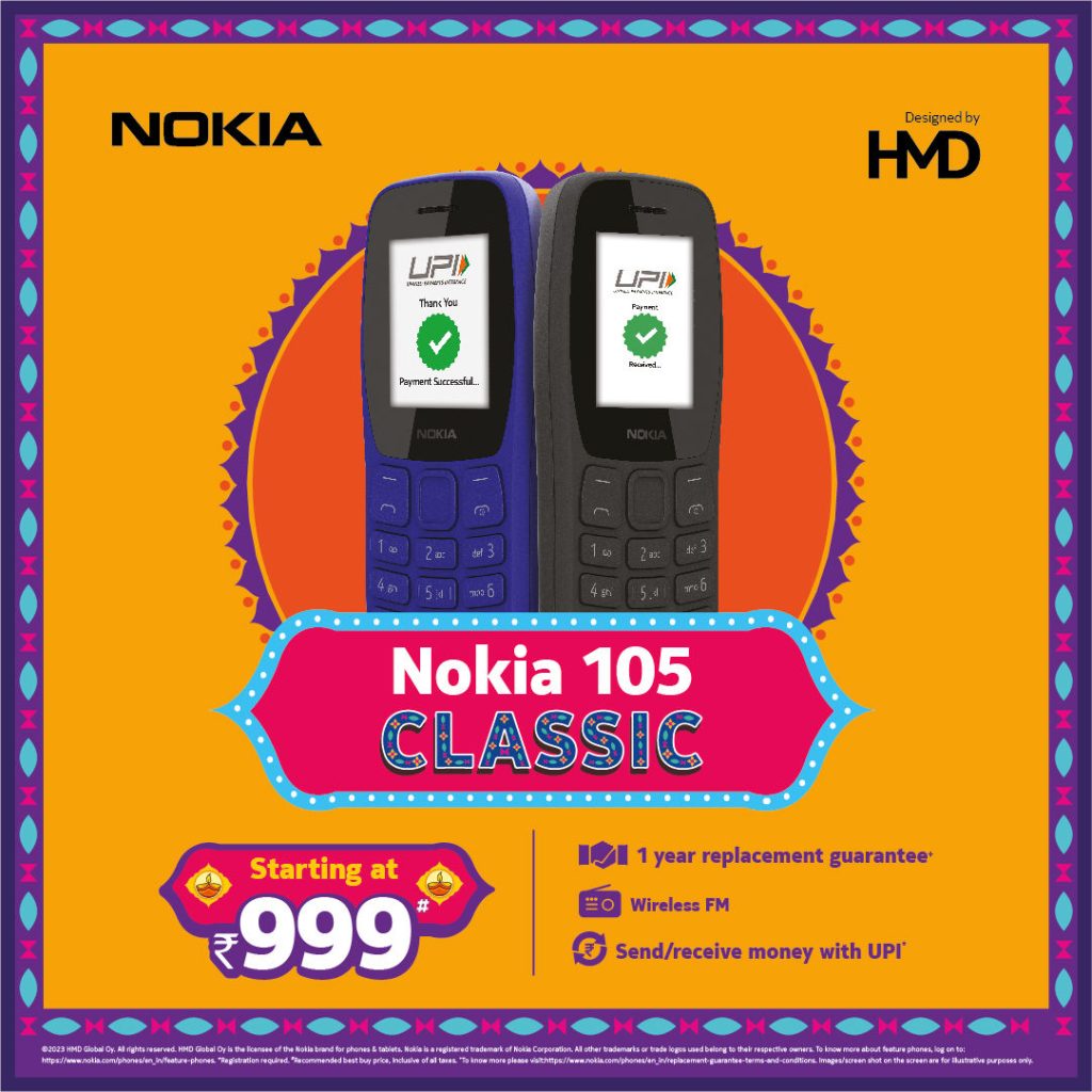 Nokia 105 Classic feature phone with in-built UPI launched in India, price  under Rs 1,000