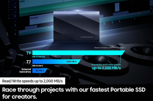 SAMSUNG Disque SSD portable T9 de 1 To, USB 3.2 génération, 2 x 2