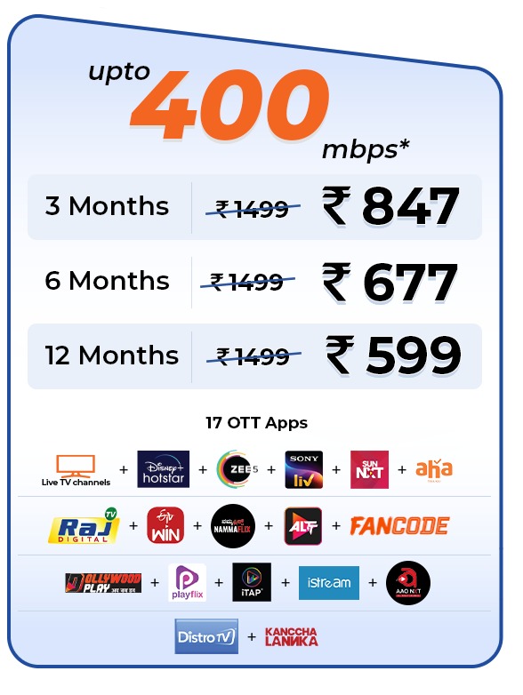 Excitel Southern OTT Pack with up to 400Mbps Speed 17 OTT apps