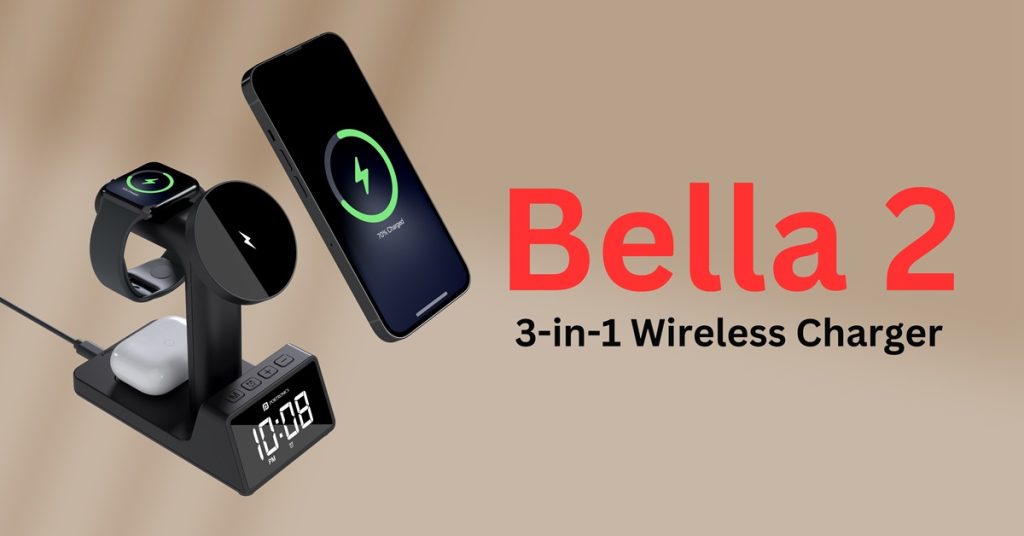 Portronics Bella 2 3-in-1 15W Magnetic wireless charging station with Digital alarm clock launched