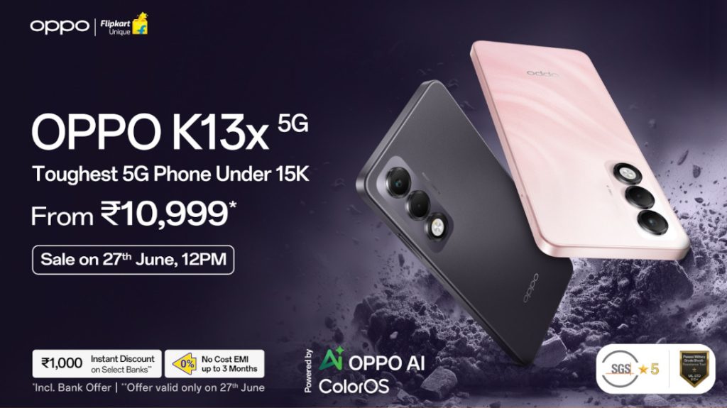 OPPO K13x 5G with 6.67″ 120Hz display, military-grade durability, 6000mAh battery launched in India starting at Rs. 11,999